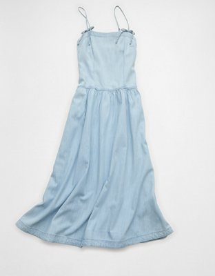 AE Denim Bow Strap Midi Dress