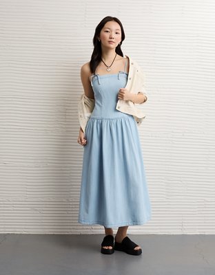 AE Denim Bow Strap Midi Dress