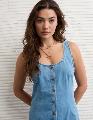 AE Tiered Denim Mini Dress | American Eagle