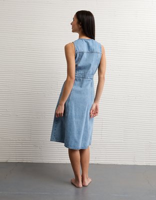 AE Button-Up Denim Midi Dress | American Eagle