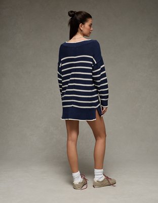 AE Striped Boat Neck Mini Sweater Dress
