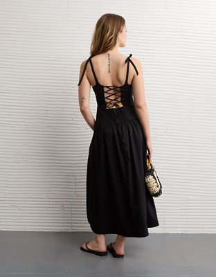 AE Sweetheart Tie-Strap Midi Dress | American Eagle