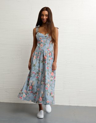 AE Ruched Bust Corset Midi Dress | American Eagle