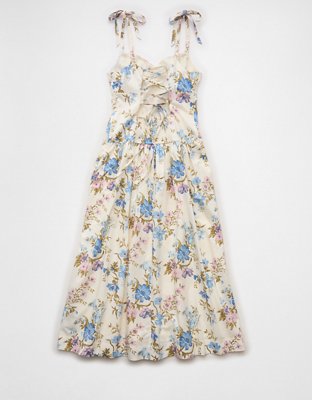 AE Sweetheart Tie-Strap Midi Dress | American Eagle