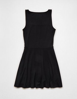 blue dress for baby girl ALINA PLEATED KNIT FIT AND FLARE MINI DRESS IN BLACK AND WHITE – AKIRA main image 1