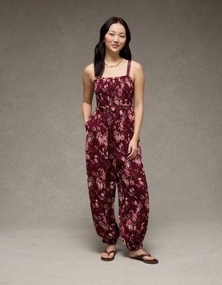 AE Printed Tie-Waist Harem Jumpsuit