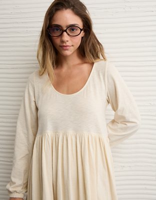 AE Sunchaser Knit Long-Sleeve Scoop Neck Mini Dress