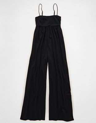 Женский комбинезон American Eagle AE Knit Wide-Leg Jumpsuit, цвет: Чёрный — фото 3