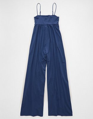 Женский комбинезон American Eagle AE Empire Waist Wide-Leg Jumpsuit, цвет: Глубокий морской синий — фото 4