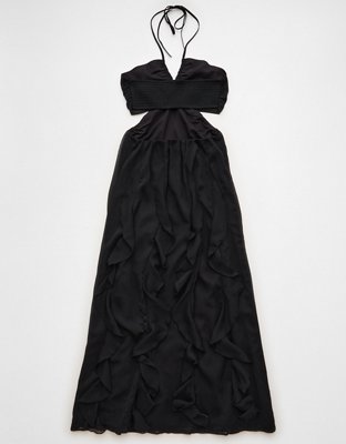 AE Ruched & Ruffled Halter Maxi Dress