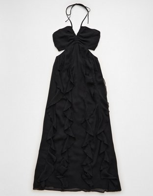 AE Ruched & Ruffled Halter Maxi Dress