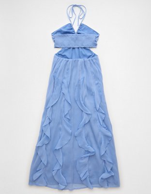 AE Ruched & Ruffled Halter Maxi Dress