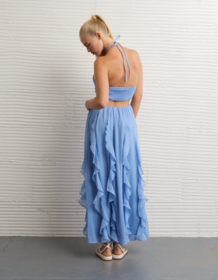AE Ruched & Ruffled Halter Maxi Dress