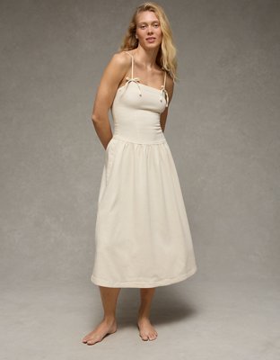 AE Denim Bow Strap Midi Dress