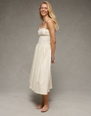 AE Denim Bow Strap Midi Dress