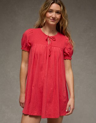 AE Sunchaser Babydoll Puff Sleeve Mini Dress | American Eagle