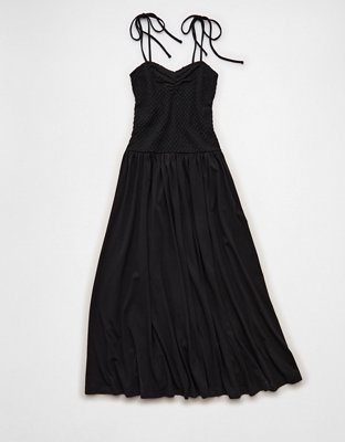 AE Sweetheart-Neck Tie-Strap Midi Dress
