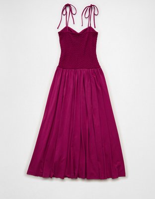 AE Sweetheart-Neck Tie-Strap Midi Dress