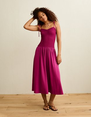 AE Sweetheart-Neck Tie-Strap Midi Dress