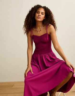AE Sweetheart-Neck Tie-Strap Midi Dress | American Eagle