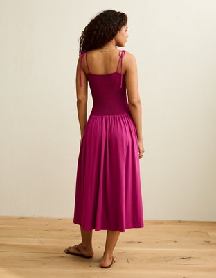 AE Sweetheart-Neck Tie-Strap Midi Dress