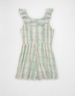 Женский комбинезон American Eagle AE Flutter-Sleeve Tie-Front Romper, цвет: Бежевый — фото 4