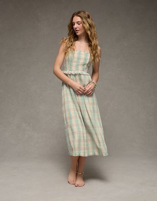 AE Smocked Strapless Midi Dress | American Eagle