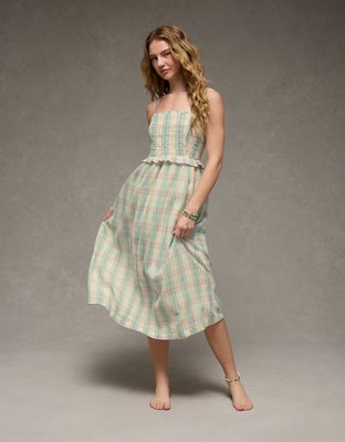 AE Smocked Strapless Midi Dress