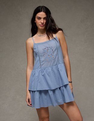AE Lace-Embroidered Tiered Mini Dress