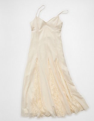 AE V-Neck Pleated Lace Midi Dress