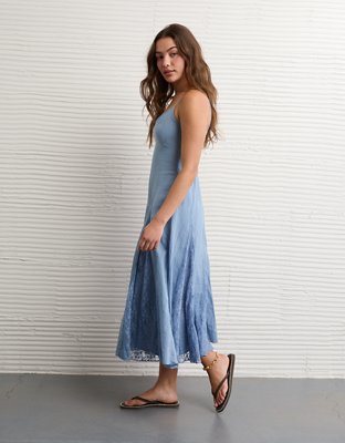 AE V-Neck Pleated Lace Midi Dress