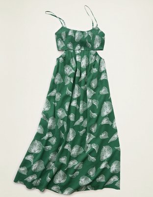 AE Smocked Cutout Babydoll Midi Dress