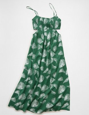 AE Smocked Cutout Babydoll Midi Dress