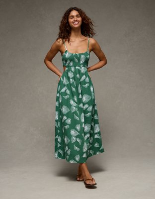 AE Smocked Cutout Babydoll Midi Dress