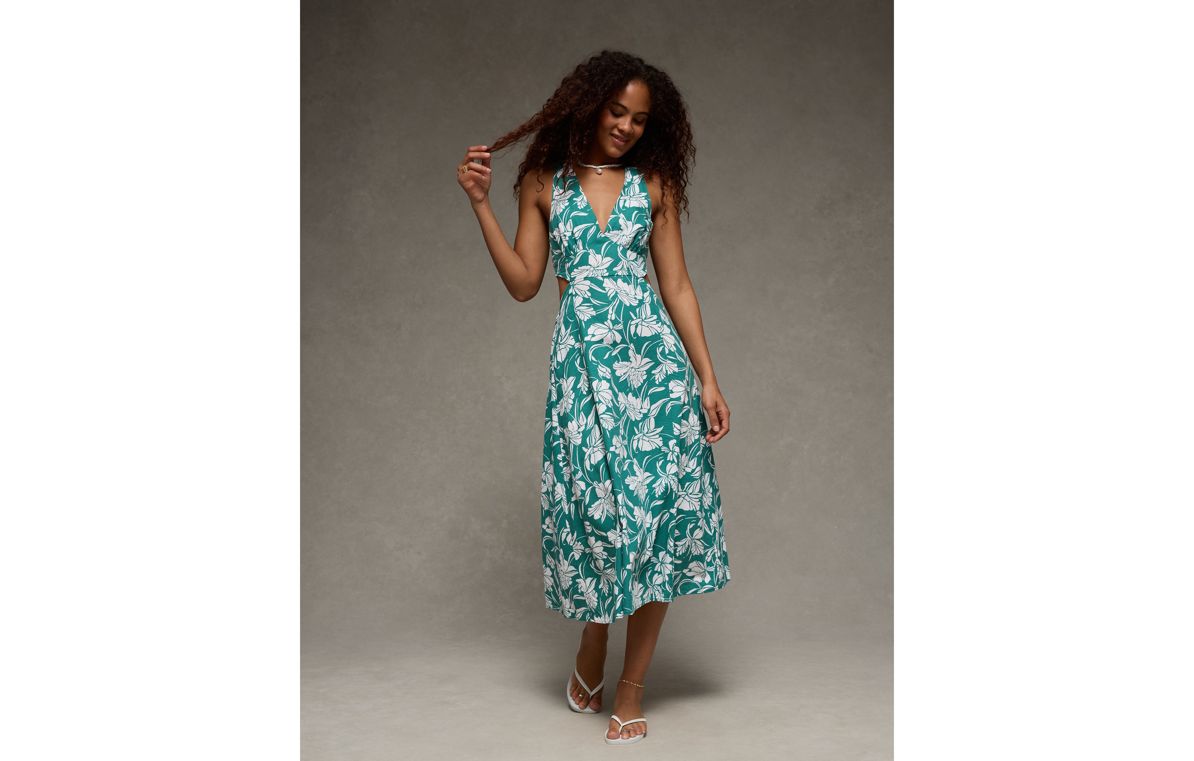 AE V-Neck Cut-Out Midi Dress