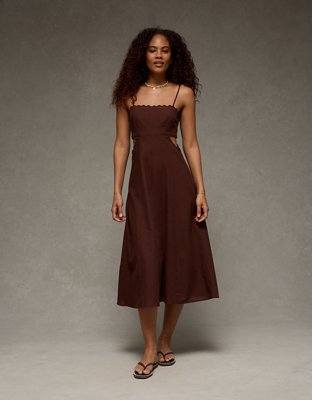 AE Babydoll Square Neck Cutout Midi Dress