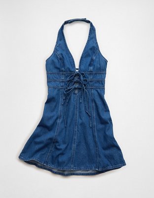 AE Halter Neck Denim Mini Dress