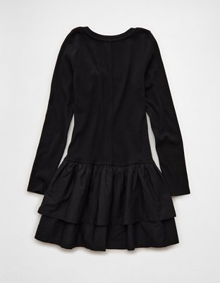 AE Scoop Neck Knit Ruffle Mini Dress | American Eagle