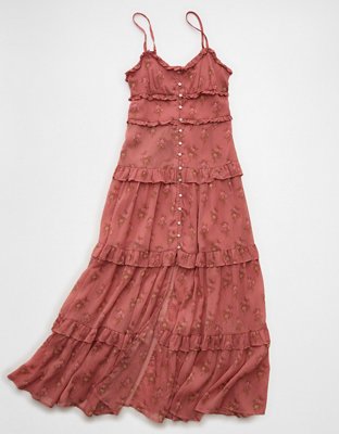 AE Button-Up Ruffle Midi Dress