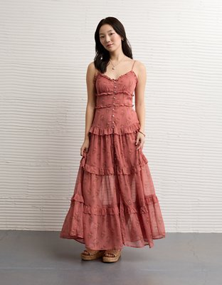 AE Button-Up Ruffle Midi Dress