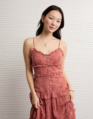 AE Button-Up Ruffle Midi Dress | American Eagle