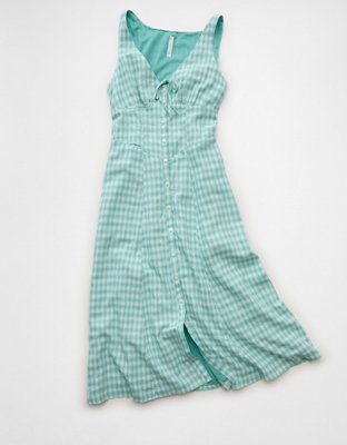 AE Linen-Blend Button-Up Midi Dress | American Eagle