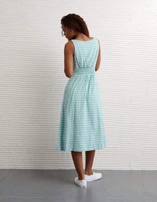 AE Linen-Blend Button-Up Midi Dress