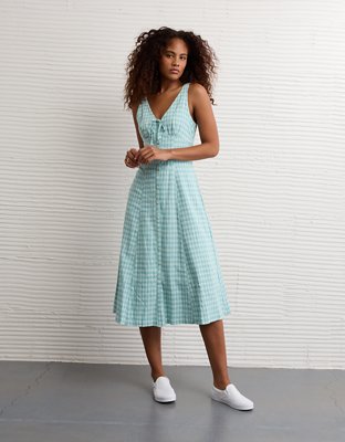 AE Linen-Blend Button-Up Midi Dress