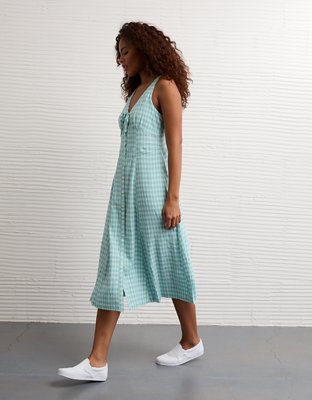 AE Linen-Blend Button-Up Midi Dress