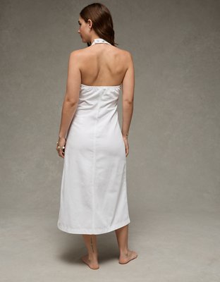 white christmas dresses Corbin White Denim Halter Neck Mini Dress