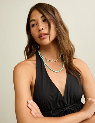AE V-Neck Tie-Front Halter Mini Dress