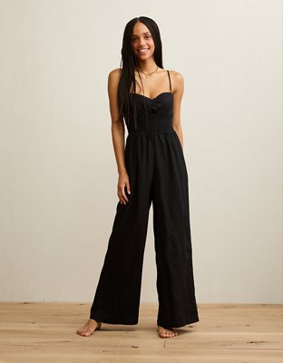 AE Tie-Front Smocked Jumpsuit