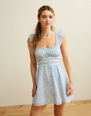 AE Babydoll Short-Sleeve Button-Up Mini Dress