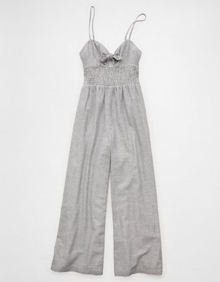 AE Tie-Front Smocked Jumpsuit